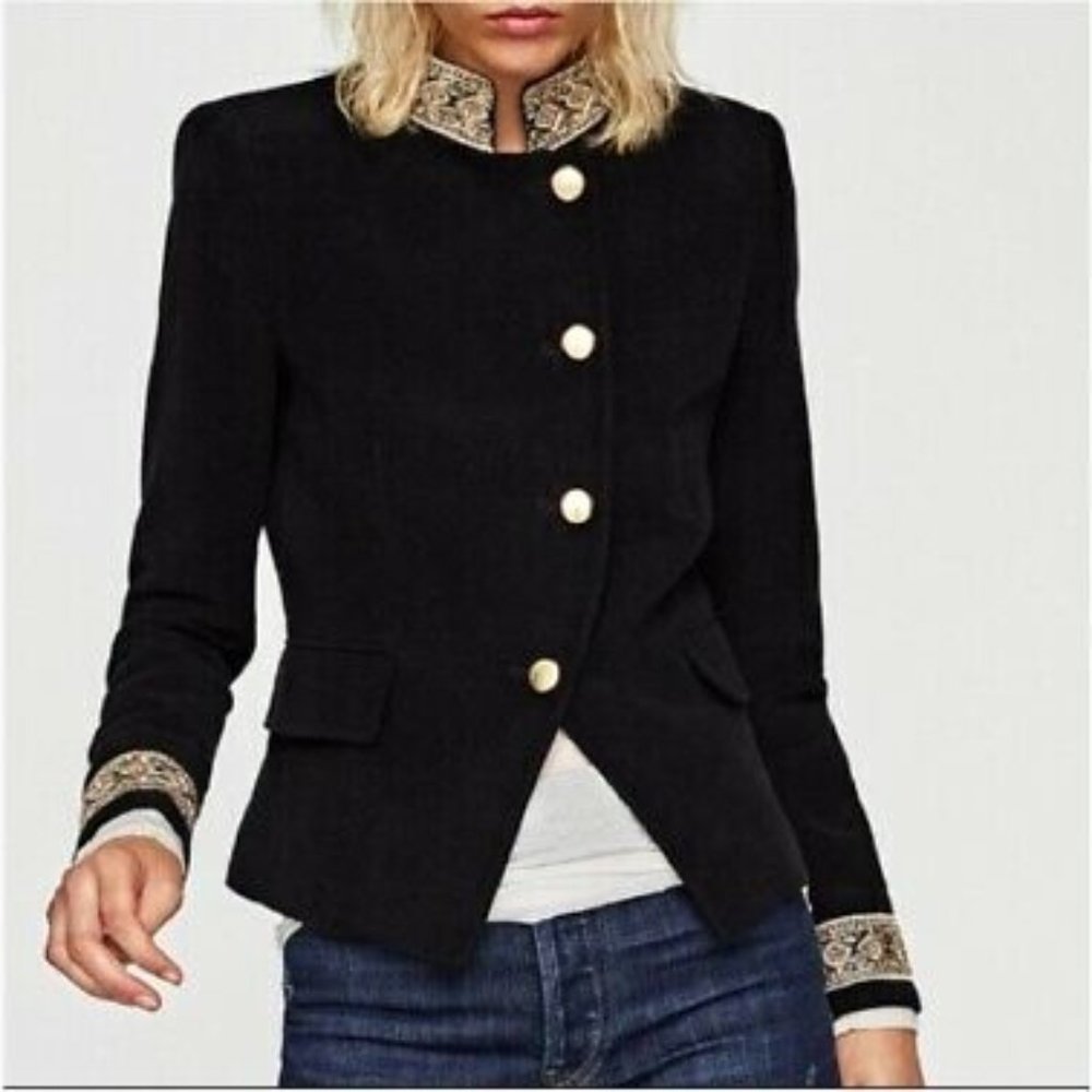 Zara Black Velvet Military Blazer